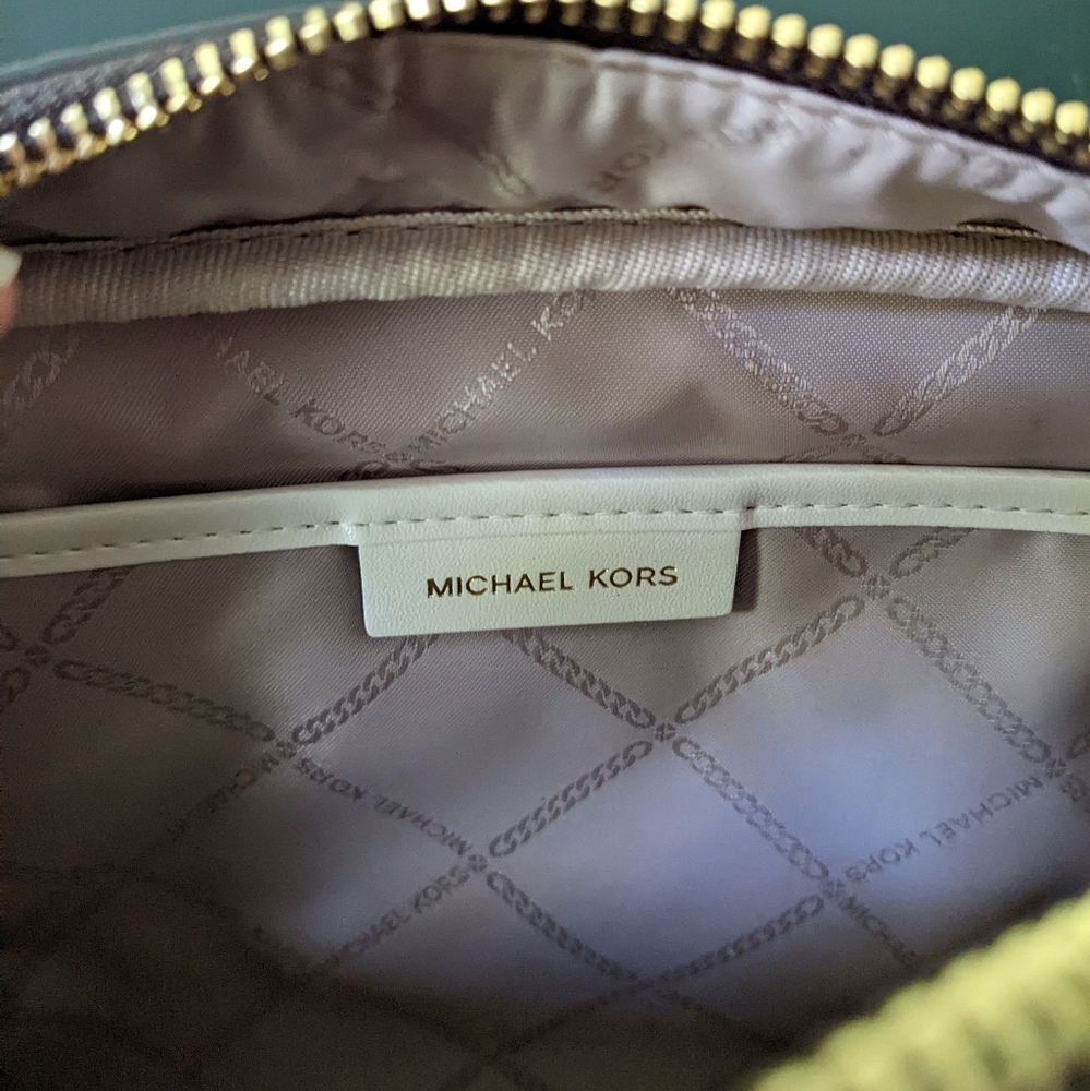 Michael Kors Jet Set Large Zip Travel Cosmetic Pouch Brown Pink Floral Print - Picture 9 of 13